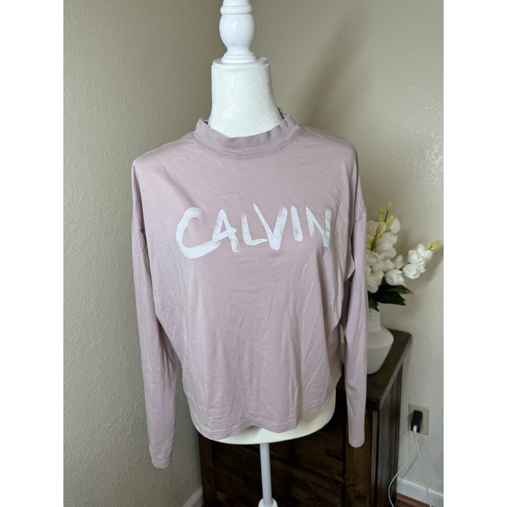 Calvin Klein Performance Brushed Logo Long Sleeve TShirt Crop Pink Top Large